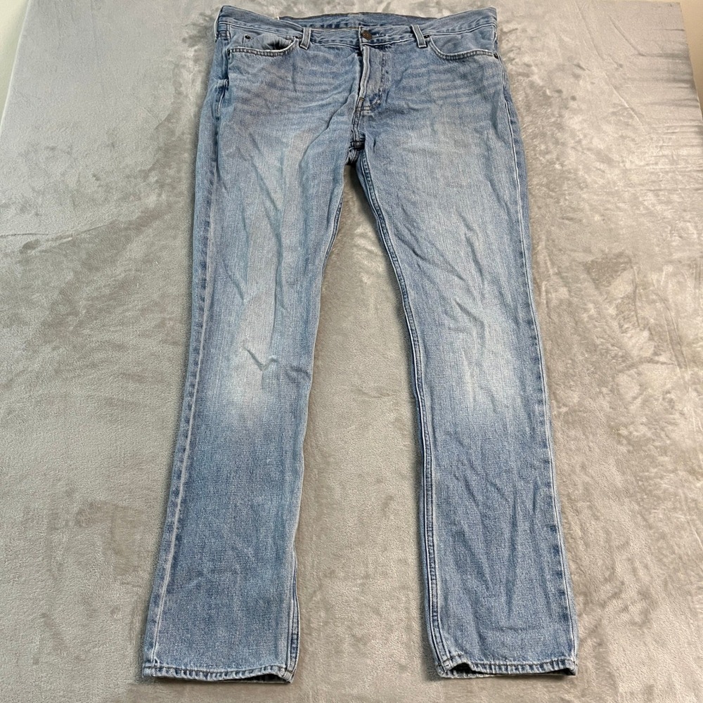 Hollister Y2K Light Wash Blue Denim Jeans Mens 38x34 Faded Casual Denim Worn